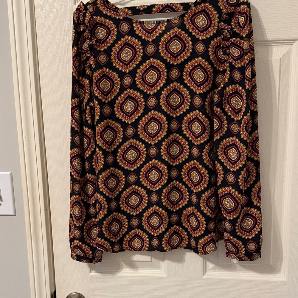 LOFT Patterned Black and Orange Women's Shirt